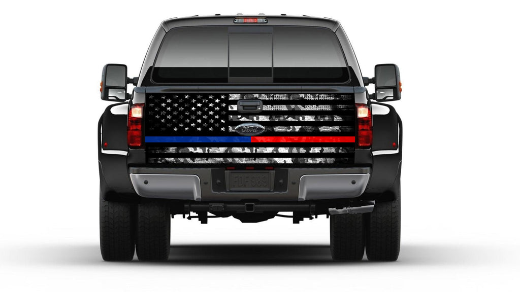 American Flag Camouflage Thin Blue & Red  Line Tailgate Wrap Vinyl Graphic Decal Sticker Truck