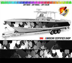Camouflage Black Gray  and White Abstract  Graphic Boat Vinyl Wrap Fishing Bass  Pontoon Decal