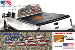 Camouflage Deer Skull Hunting American Flag  Rear Window Graphic Decal Truck