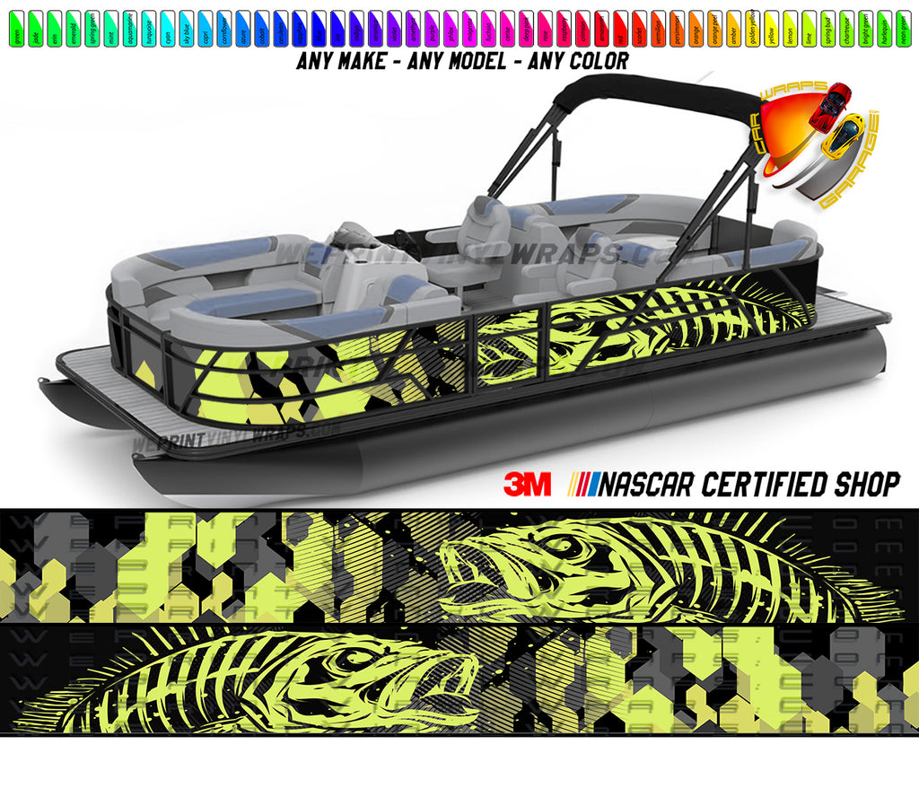 Camouflage Lime Yellow Seabass Graphic Boat Vinyl Wrap Decal  Fishing Bass  Pontoon All Boats Decal