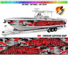 Camouflage Red Seabass Fish Graphic Boat Vinyl Wrap Decal  Fishing Pontoon Sportsman Tenders Console Bowriders Deck All Boats Decal