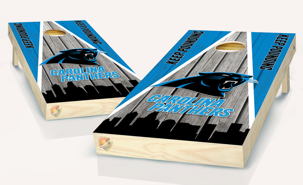 Carolina Panthers Light Wood Skyline Cornhole Board Vinyl Wrap Laminated Sticker Set Decal