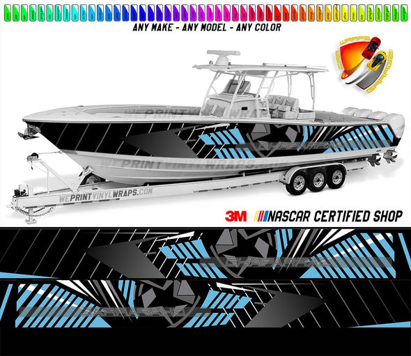 Black and Blue Lines Star Any Boat Name Graphic Vinyl Boat Wrap Decal Pontoon Sportsman Console Bowriders Deck Watercraft etc.. Boat Wrap Decal