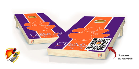 Clemson Tigers Orange/Purple Cornhole Board Vinyl Wrap Skins Laminated Sticker Set Decal