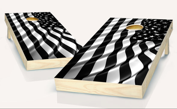 Cornhole American Flag Black and White  Board Vinyl Wrap Laminated Sticker Set Decal