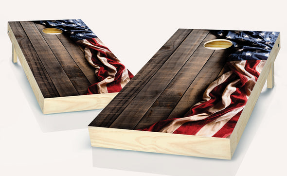 American Flag Brown Board  Cornhole Vinyl Wrap Laminated Sticker Set Decal