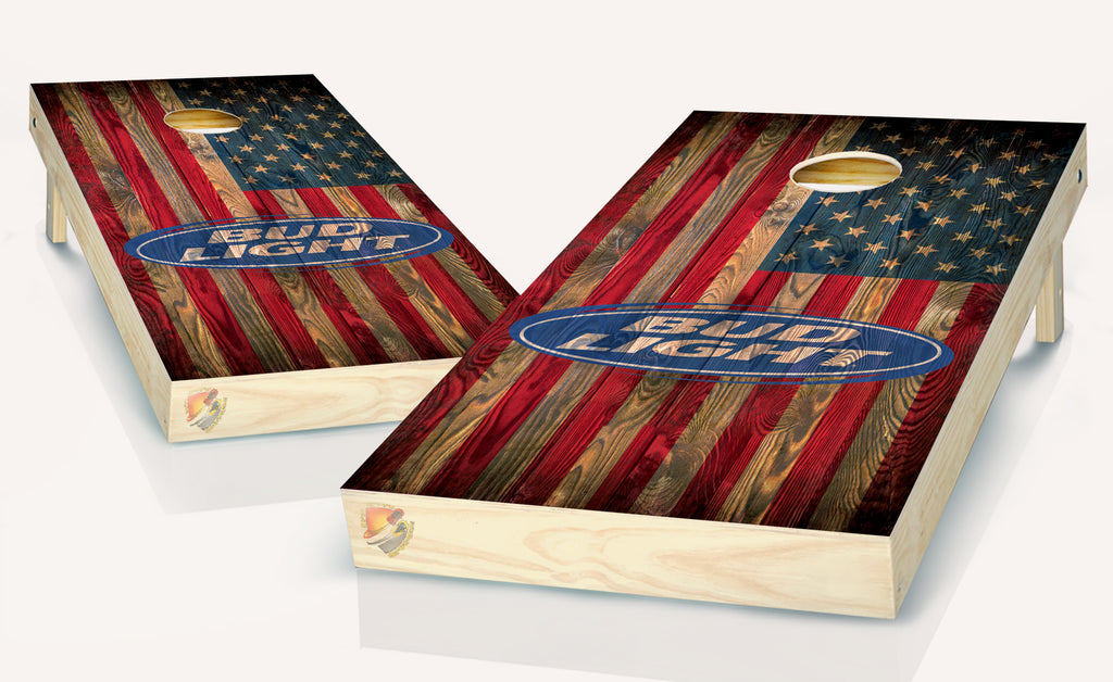 American Flag Bud Light Cornhole Board Vinyl Wrap Laminated Sticker Set