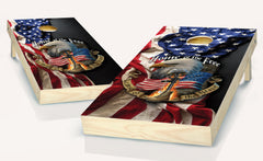 American Flag Patriotic Home Of the Free Cornhole Board Vinyl Wrap Laminated Sticker Decal Set