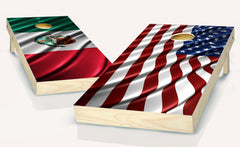 Cornhole American & Mexican Flag  Board Vinyl Wrap Laminated Sticker Set Decal