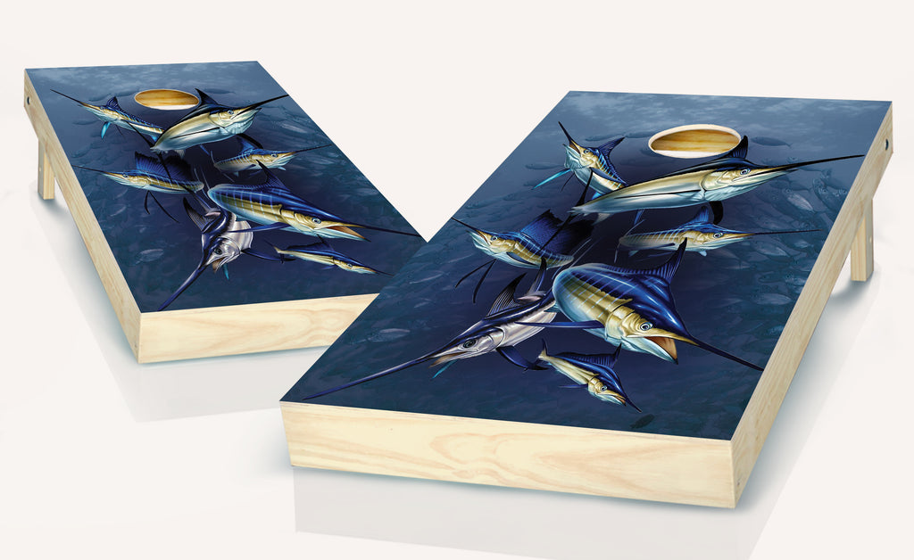 Cornhole Marlin Fish Sailfish Cornhole  Board Vinyl Wrap Laminated Sticker Set  Decal