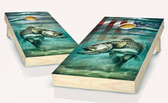 Cornhole Seabass & American Flag Cornhole Board Vinyl Wrap Laminated Sticker Set