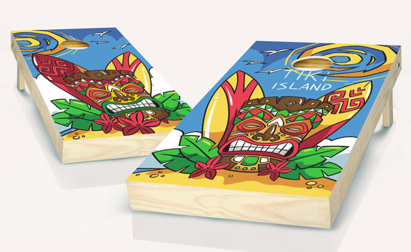 Cornhole Tiki Beach Cornhole Board Vinyl Wraps Laminated Decal Sticker Set