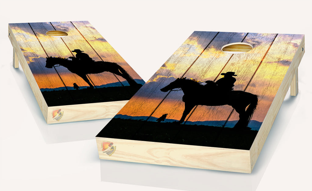 Cowboy Sunrise Cornhole Board Vinyl Wrap Skins Laminated Sticker Set Decal