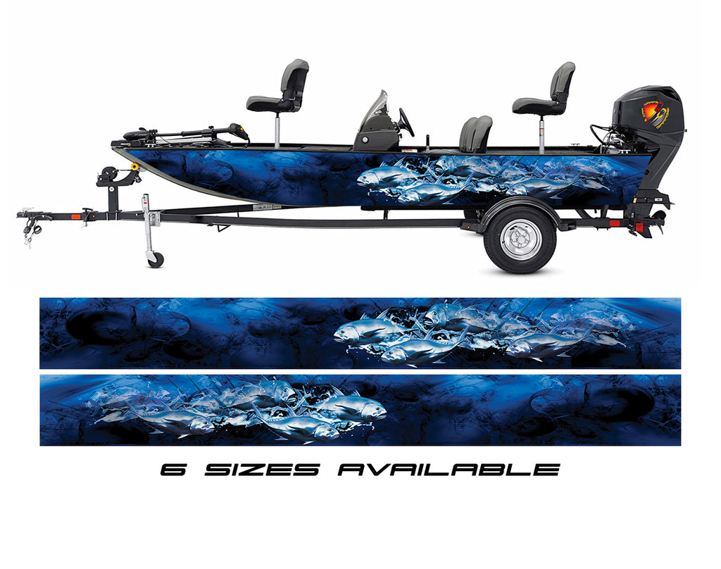 Dark Blue Smoky Fishes Graphic Vinyl Boat Wrap Decal Fishing Bass Pontoon Sportsman Tenders Console Bowriders Deck Boat Watercraft Decal For all Boats
