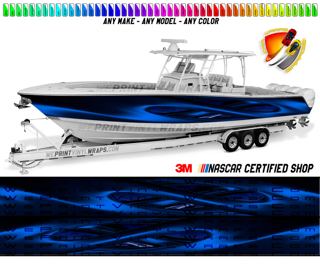 Dark Blue Wavy Graphic Vinyl Boat Wrap Decal Fishing Pontoon
