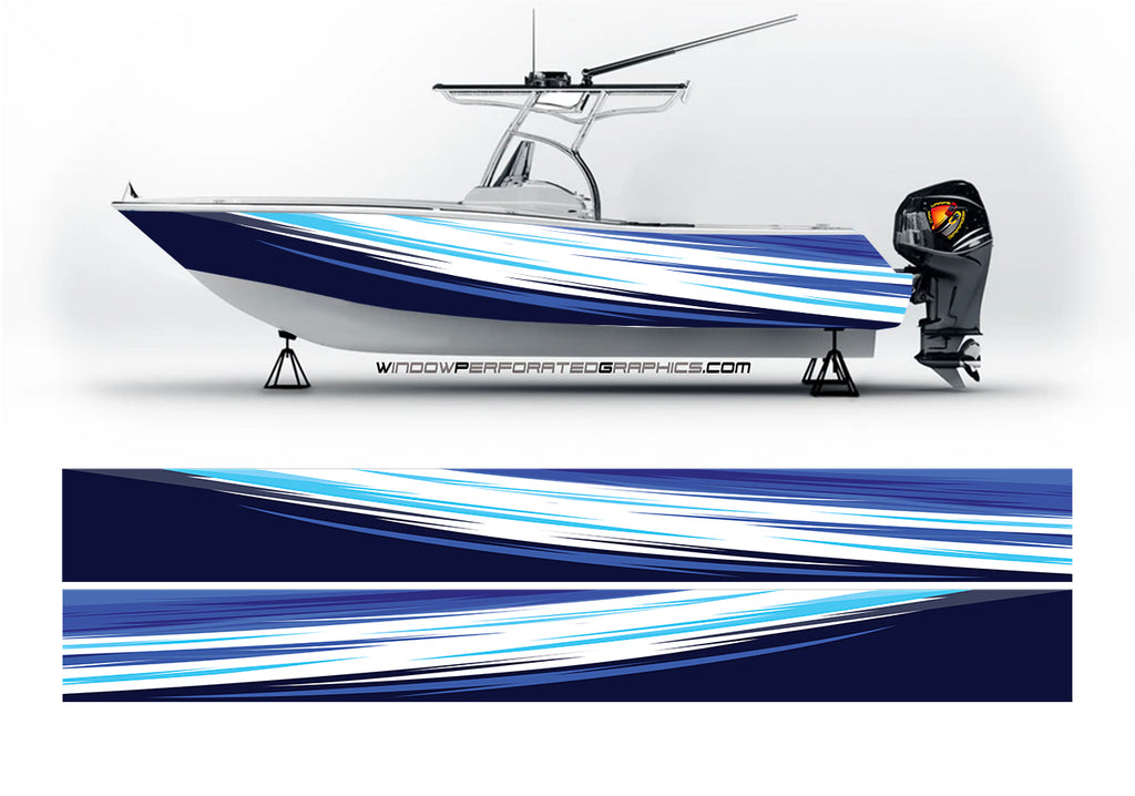 Dark Blue Modern Shapes Graphic Wrap Kit Decal Bass Fishing Boat