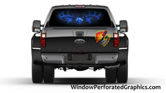Deer Blue Skulls Hunting Rear Window Graphic Perforated Decal Vinyl Pickup Truck