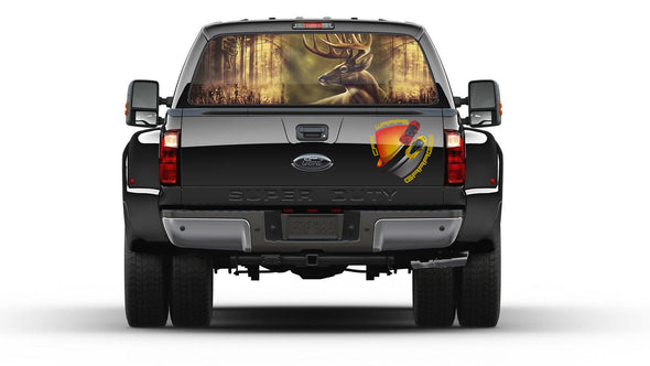 Deer Hunting Rear Window Graphic Perforated Decal Vinyl Pickup Trucks Cars Campers SUV
