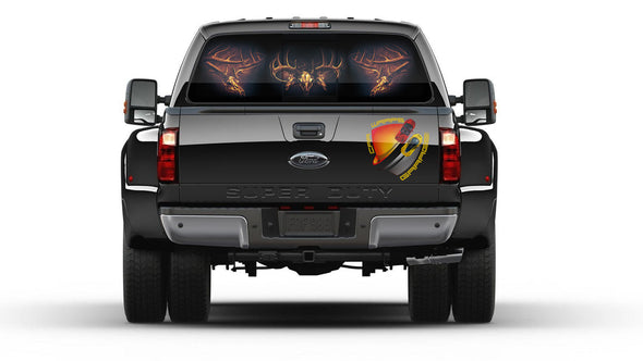 Deer Hunting Skulls Rear Window Perforated Graphic Decal Sticker Vinyl Pickup Trucks Cars Campers SUV