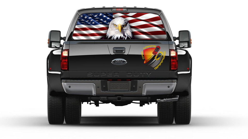 American Flag Eagle Rear Window Perforated Graphic Decal Truck