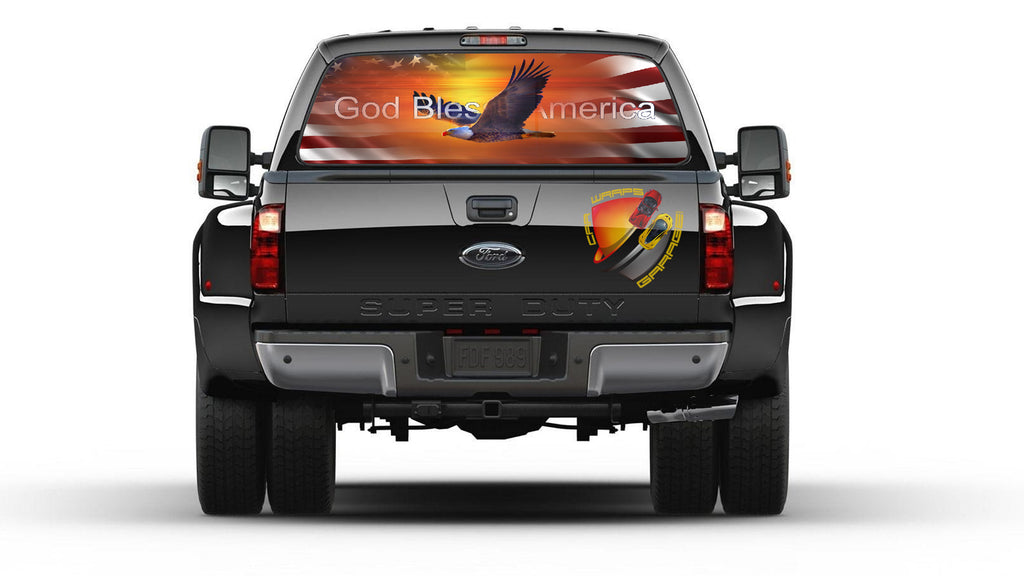 American Flag God Bless America Rear Window Perforated Graphic Decal Truck