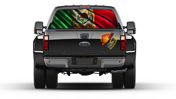 Mexican Flag Virgen de la Guadalupe Rear Window Graphic  Tint Sticker for Truck perforated vinyl