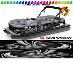 Gray Black and White Loop Lines   Graphic Vinyl Boat Wrap Decal Fishing Pontoon Sportsman Console Bowriders Deck Boat Watercraft  All boats Decal