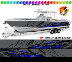Gray, Blue and Black Lines Modern Graphic Vinyl Boat Wrap Decal Fishing Bass Pontoon Sportsman Console Bowriders Deck Boat Watercraft Decal