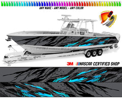 Gray, Sky Blue  and Black Lines Modern Graphic Vinyl Boat Wrap Fishing Bass Pontoon Decal Watercraft Ski Boat All Models Boats
