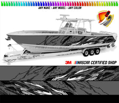 Gray, White and Black Lines Modern Graphic Vinyl Boat Wrap Decal Fishing Bass Pontoon Sportsman Console Bowriders Deck Boat Watercraft Decal