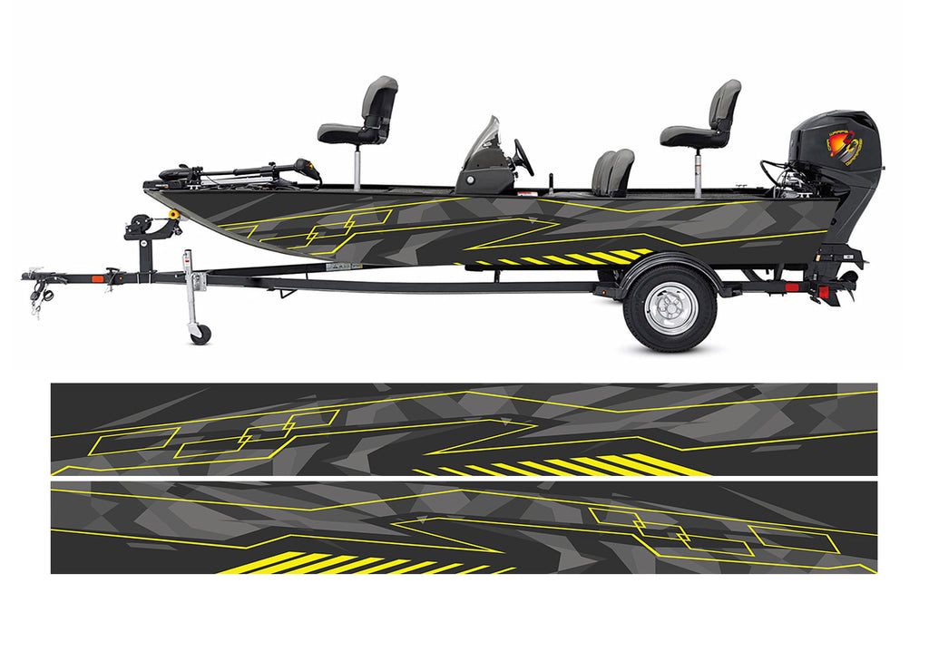 Gray and Yellow Abstract Modern Lines Graphic Boat Vinyl Wrap
