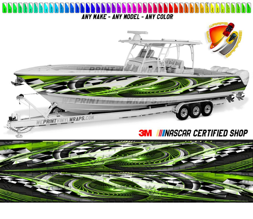 Green Lime Checkered Graphic Vinyl Boat Wrap Decal Fishing Pontoon Spo – We  Print Vinyl Wraps
