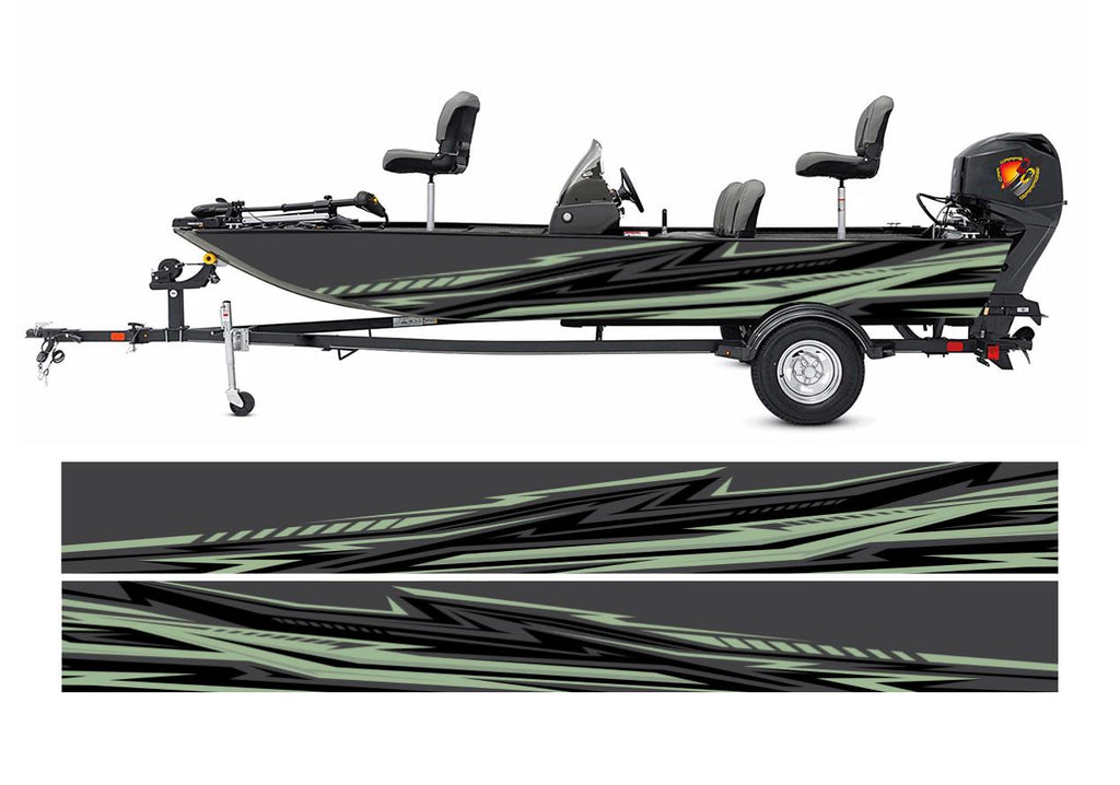 Green Sage Modern Lines Graphic Boat Vinyl Wrap Fishing  Pontoon Decal Sportsman Boat Decal