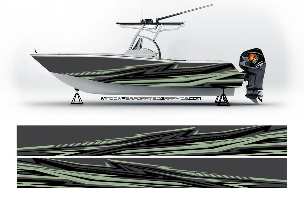Green Sage Modern Lines Graphic Boat Vinyl Wrap Fishing  Pontoon Decal Sportsman Boat Decal