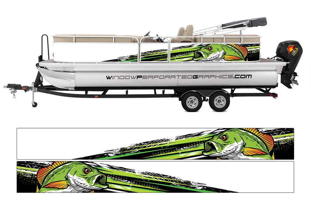 Green  Seabass  Graphic Boat Vinyl Wrap Decal Fishing Bass Pontoon Decal Sportsman Boat Decal