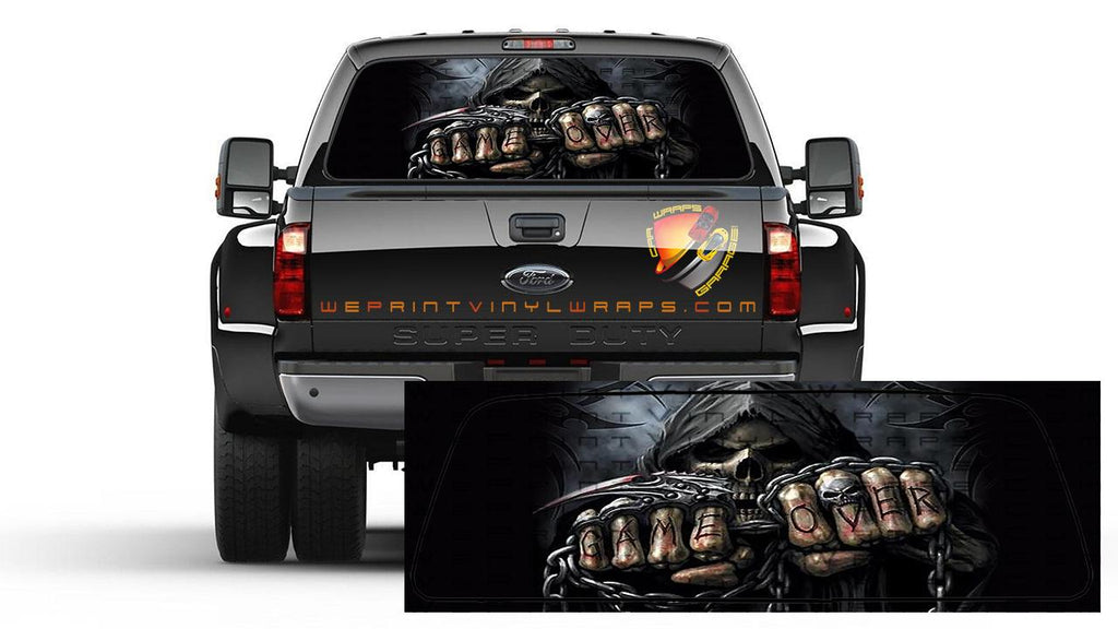 Fochutech 2-Piece Skull & Grim Reaper Car Decals - Large 70.8"x17.3" Vinyl Side Door Stickers For SUV/Truck (White)