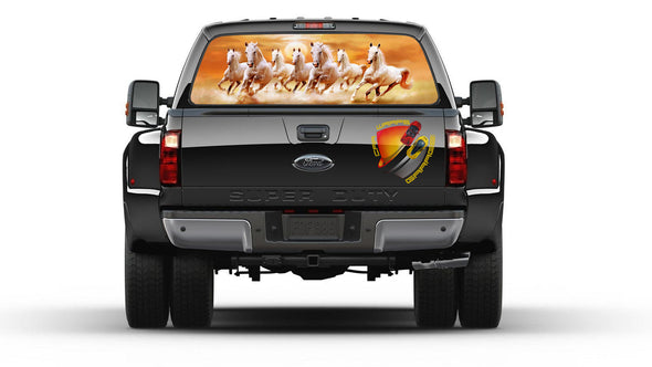 White Horses Running  Rear Window Graphic Decal SUV Truck Perforated