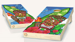 Cornhole Tiki Hut Hawaiian Tropical Board Vinyl Wrap Laminated Sticker Set