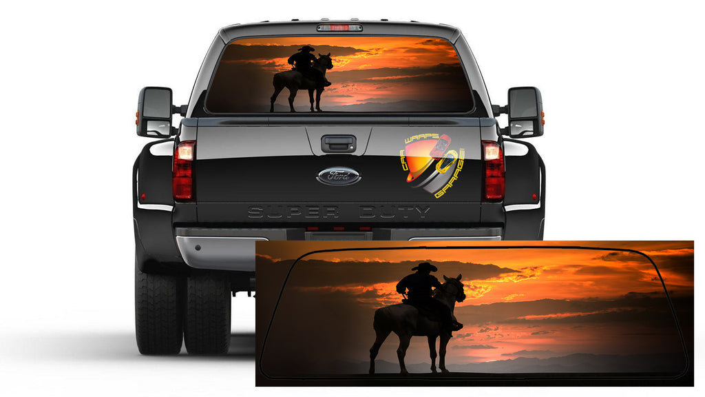 Cowboy at Sunset Silhouetted Horse Perforated Graphic Window truck VINYL TINT