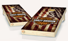 Harley Davidson Motorcycles American Flag Vintage Cornhole Board Vinyl Wrap Laminated Sticker Set Decal