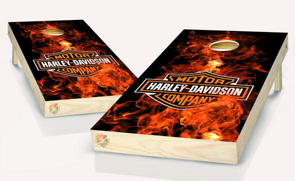 Harley Davidson Motorcycles Flames Fire Cornhole Board Vinyl Wrap Laminated Sticker Set Decal