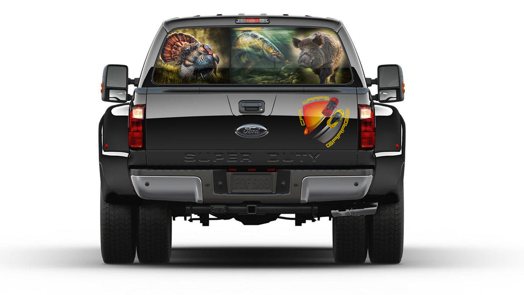 Hunting Turkey Seabass Boar Hog Rear Window Graphic Perforated Decal Vinyl Pickup Truck Cars Campers