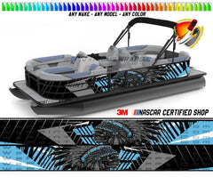 Indian Skeleton Light Blue  Graphic Vinyl Boat Wrap Decal Pontoon Sportsman Console Bowriders Deck Watercraft Any Model Boat