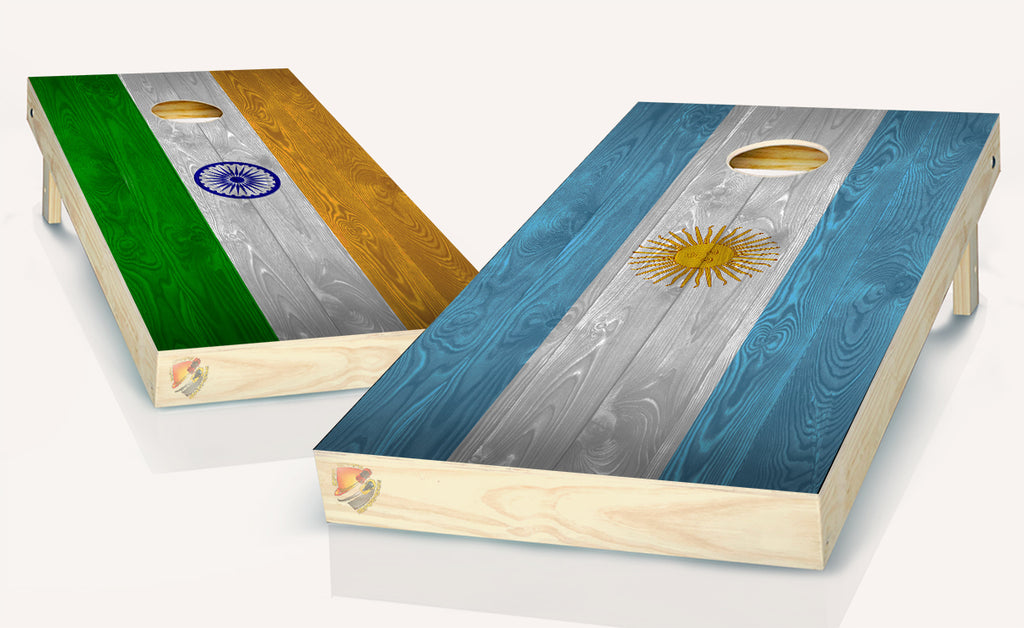 Indian and Argentina Flag Cornhole Board Vinyl Wrap Laminated Sticker Set Decal