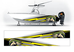 Jumping Seabass Yellow Modern Lines Graphic Boat Vinyl Wrap Decal Fishing Bass Pontoon Decal Sportsman Boat Decal