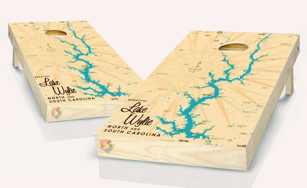 Lake Wylie Cornhole Board Vinyl Wrap Skins Laminated Sticker Set Decal