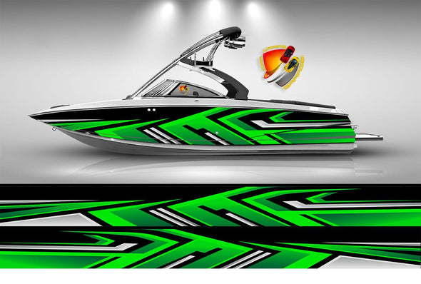 Lime Green and Black Lines Modern Graphic Vinyl Boat Wrap Fishing Bass Pontoon Decal Sportsman Console Bowriders Deck Boat Watercraft Decal
