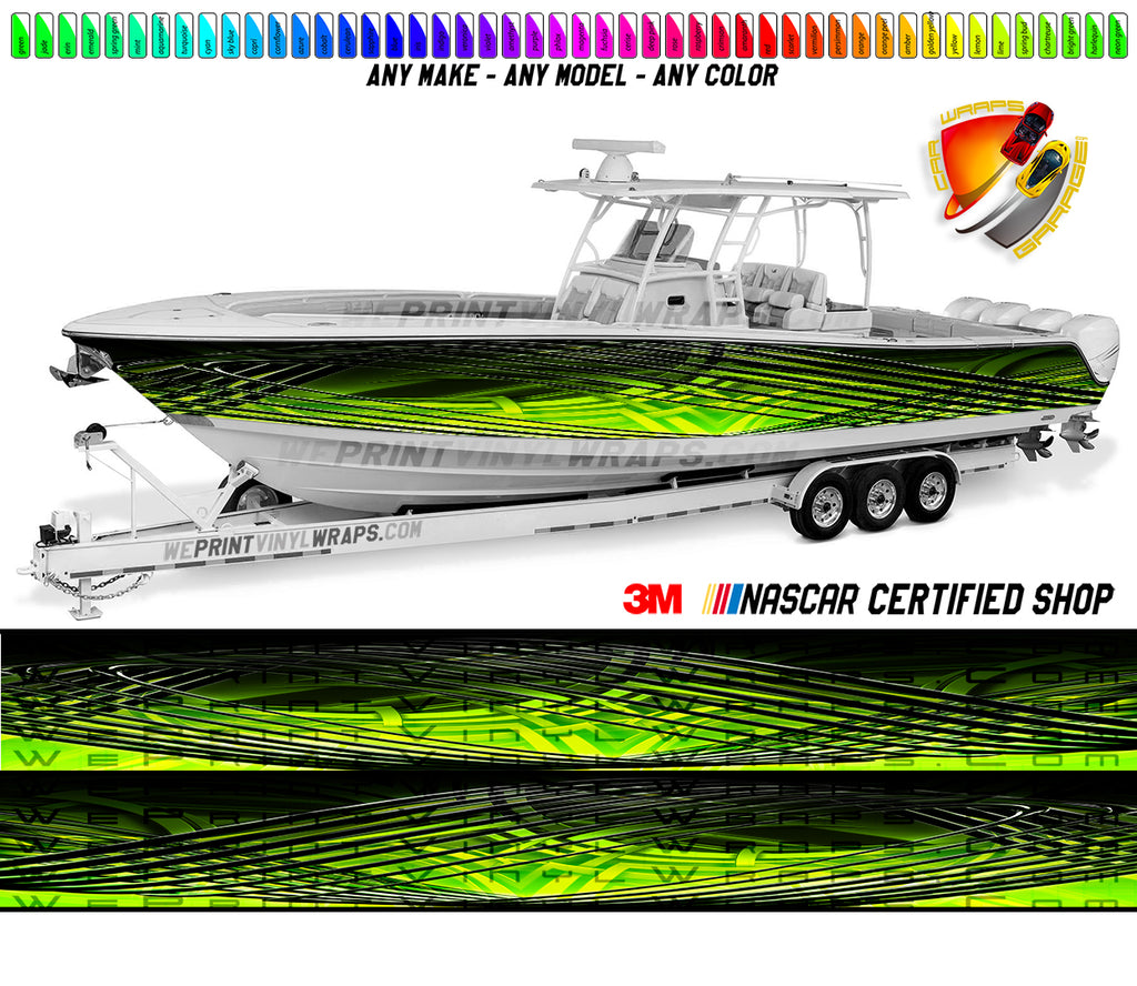 Lime Yellow Green Black Lines Graphic Vinyl Boat Wrap Decal