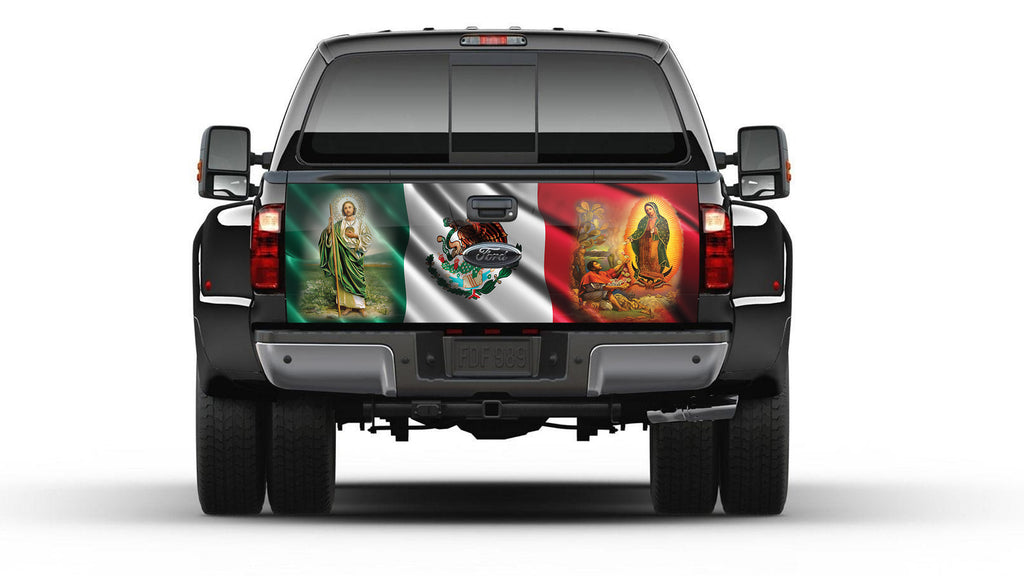 Mexican Flag St.Jude & Virgen de la Guadalupe Tailgate Wrap Vinyl Graphic Decal  Sticker Truck