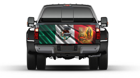 Mexican Flag with Virgen de la Guadalupe Tailgate Wrap Vinyl Graphic Decal Sticker Truck